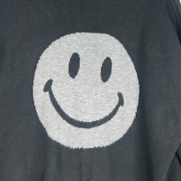Sweet Romeo Black Knit Smiley Face Long Sleeve Hoodie Sweater Size Medium - Picture 2 of 4
